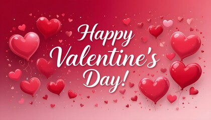 A romantic Valentine's Day banner with red and pink hues, heart illustrations, and elegant calligraphy text