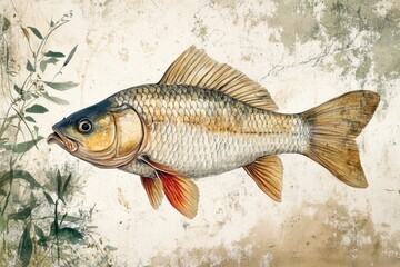 Fototapeta premium Natural Habitat of Wild Common Carp (Cyprinus carpio) in Freshwater Ecosystems of Europe and Asia