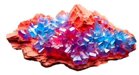 Vibrant Multicolored Crystals Growing on Red Rock