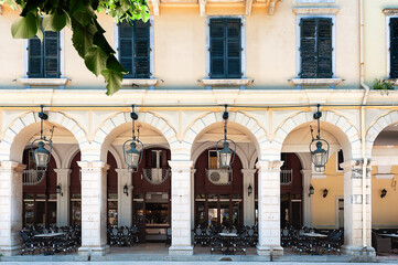Liston street in the center of Kerkyra, Corfu, Greece