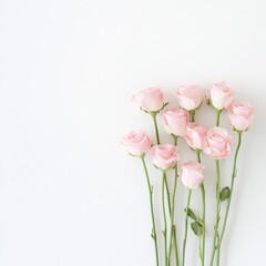 Elegant Springtime Pink Roses Arrangement on Minimalistic White Background