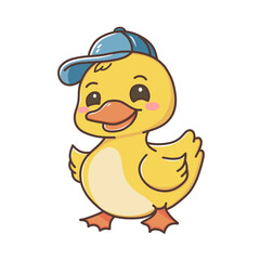 Cute Duck with Blue Hat Hand Drawn Illustration