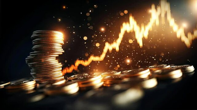 Modern stock market background with coins and financial graphs illustrates trends in high yield savings and rising interest rates