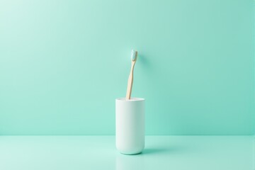 A modern and sleek toothbrush holder displayed on a pastel mint background