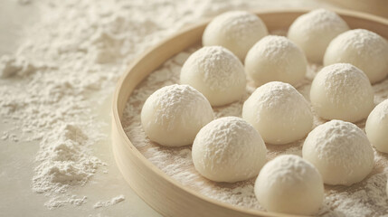 Close-up image of white tangyuan