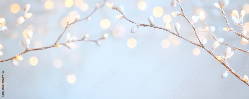 Poster Elegant Winter Lights on Branches with Soft Bokeh Background