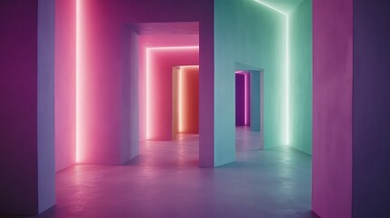 Abstract Neon Lit Corridor Interior Design