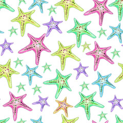 Marine pattern. Fish, anchor, octopuses, sharks, whales. Vector seamless pattern with decorative sea elements. Vintage background