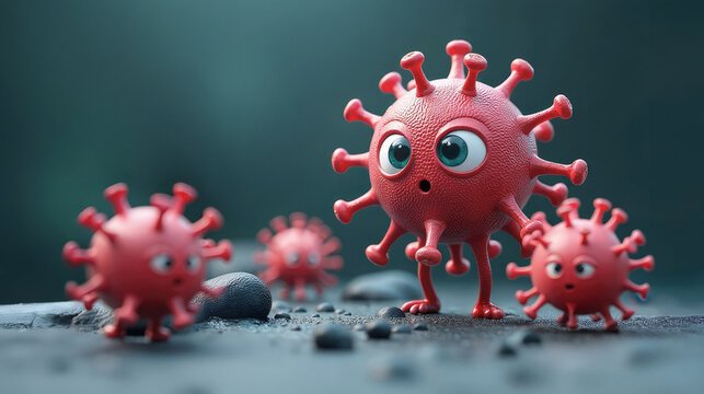 Cartoon bacteria, microbes and viruses on dark background. Pathogenic Microorganisms Characters
