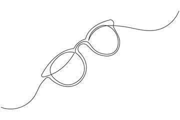 Sunglasses continuous one line drawing and eye glasses isolated outline flat illustration