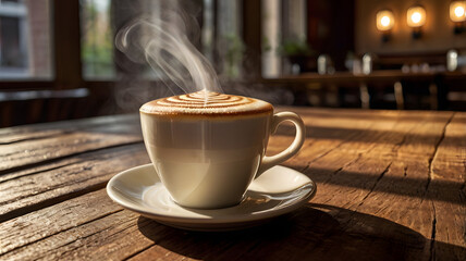 Obraz premium cup of coffee on table, ai generated