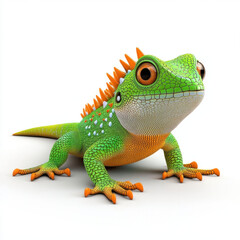 Fototapeta premium Adorable Green Lizard: A vibrant, cartoonish reptile basks in the light.