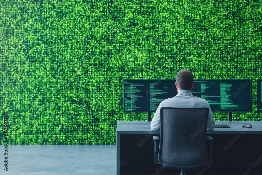 Poster High-Tech Control Room with Digital Screens Showcasing Real-Time Data