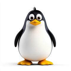 Fototapeta premium Adorable Penguin: A cheerful, cartoon penguin stands on a white background.