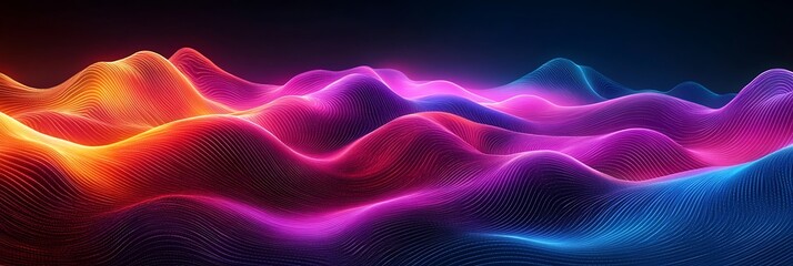 Obraz premium Abstract Neon Landscape: A mesmerizing digital landscape of vibrant, glowing neon hills, creating a surreal and captivating visual experience. 