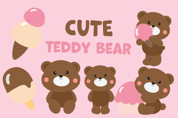 Cute Teddy Bear Graphic with Ice Cream