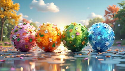 A conceptual artwork featuring four captivating spheres, each representing a different season.