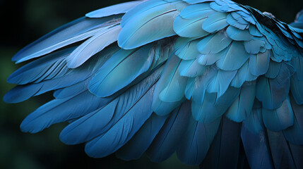 Fototapeta premium Azure bird wing, close-up, textured feathers.