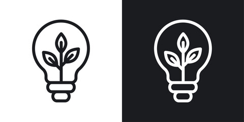 Lightbulb with leaf icons set in black and white colors