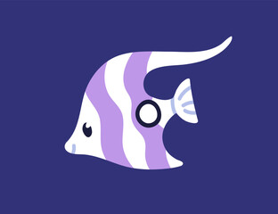 Fototapeta premium Cute fish, little marine animal. Happy sea character swimming underwater in ocean, under water. Adorable kawaii tropical undersea nature, small fauna. Childish kids flat vector illustration