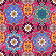 Luxurious ornament with mandalas - flowers. Rich decorative seamless pattern with ethnic motifs.