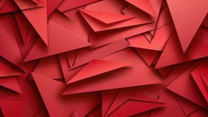 Overlapping red 3D triangles creating a layered abstract pattern
