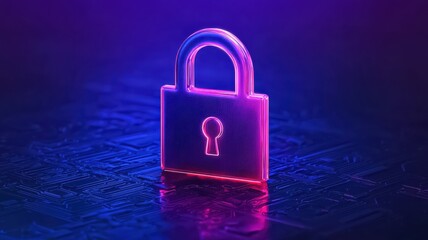 Fototapeta premium A glowing digital padlock symbolizes security and protection in a vibrant, tech-inspired environment.