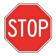 Red Octagonal Stop Sign with White Letters.