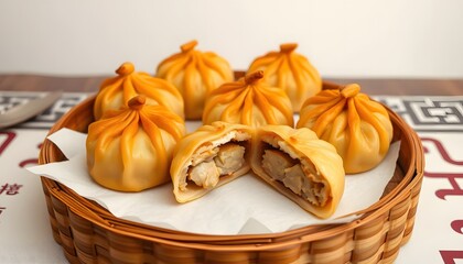 dimsum on a klakat or smal bamboo basket generated by ai	
