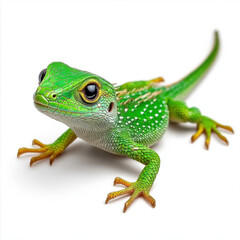 Vibrant Emerald Lizard on White: A Close-Up Portrait
