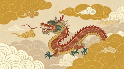 Gold Dragon Chinese New Year Illustration Copy Space