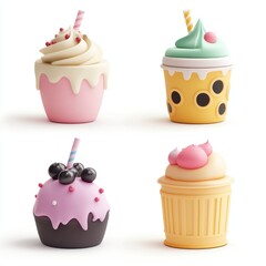 Colorful Cartoon Style Cupcakes and Ice Cream Treats Display