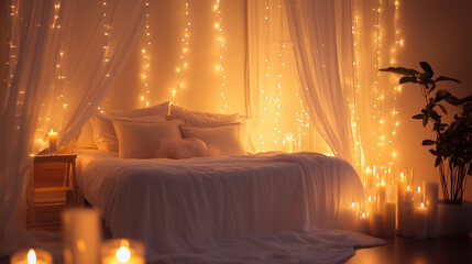 Romantic Bedroom Ambiance, Candles and Lights for a Perfect Valentine Setting