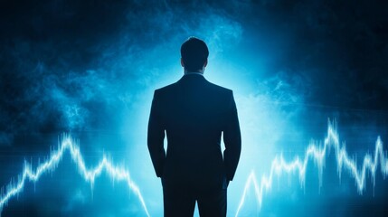 Businessman analyzes financial data and illustrates growth trends with interactive graphs