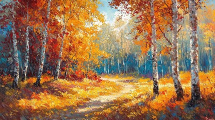 Fototapeta premium Autumn Path Through Golden Forest