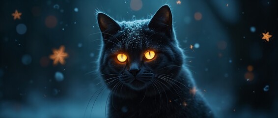 Majestic Cat in Winter Wonderland with Glowing Eyes