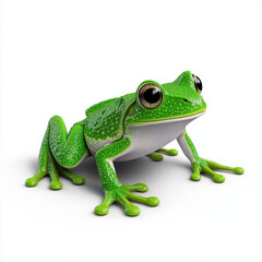 Vibrant Green Frog, Striking Pose on White Background. Captivating Amphibian!