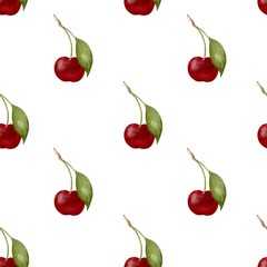 Cherry pattern design in watercolor for seamless textile and packaging applications