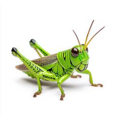 Vibrant Green Grasshopper on White: A Close-Up View
