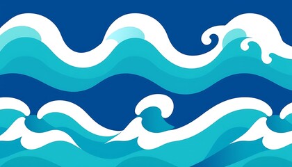 Stylized Blue Ocean Waves Seamless Pattern Design