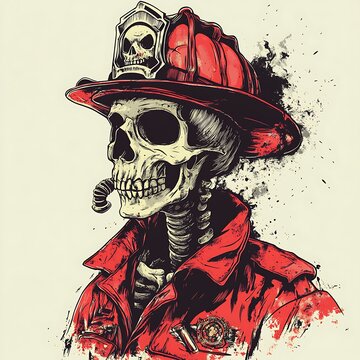 Skeleton Firefighter Art Illustration