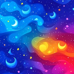 Abstract Celestial Night Sky Design With Moons And Stars
