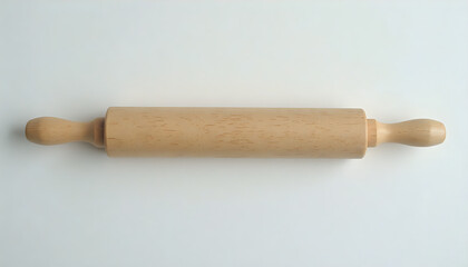 Rolling Pin: A smooth, wooden rolling pin with slightly tapered handles, displayed lengthwise on a flat white surface.