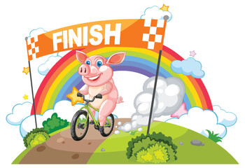 Pig Cycling to Victory at Finish Line