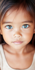 Close-up portrait of a curious Filipino child with vibrant, captivating eyes