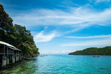 Obraz premium Weh Island, Pulau Weh, sea and beach aerial landscape at Iboih Beach in Aceh, Indonesia