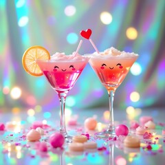 Cute Cocktails with Macarons for Valentine's Day Party