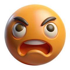 Angry face emoji 3d icon in cartoon plastic style minimal isolated on transparent white background, clipping path