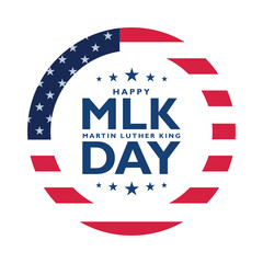 Label of Martin luther king jr. day text in round frame. MLK round label, sticker, emblem, design element of memorial day