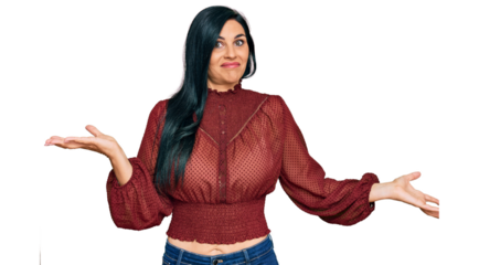 Young caucasian woman wearing casual clothes clueless and confused expression with arms and hands raised. doubt concept.